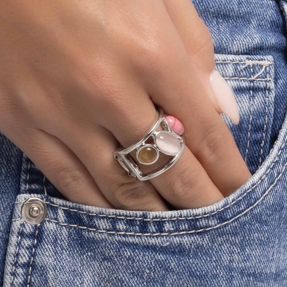Elegant Silver and Pink Women's Ring